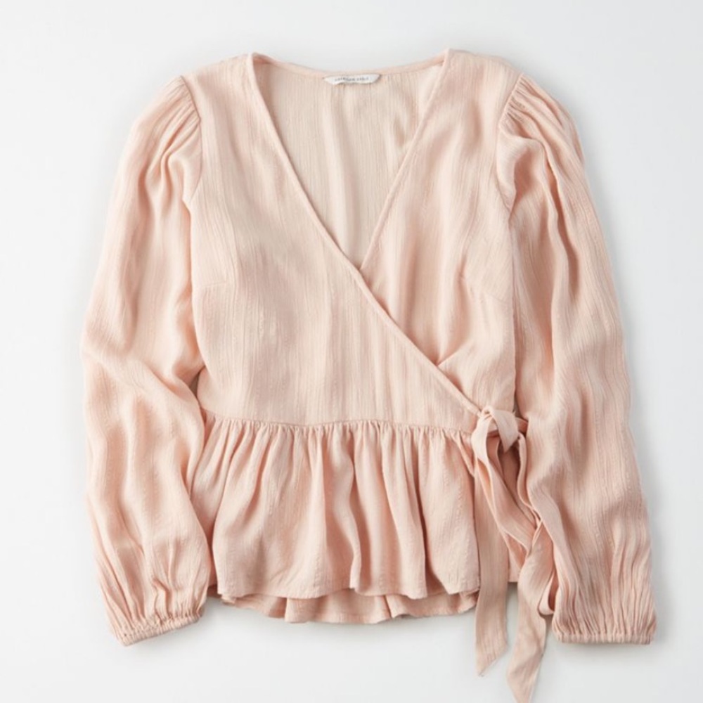 NWT peplum long sleeve wrap front blouse